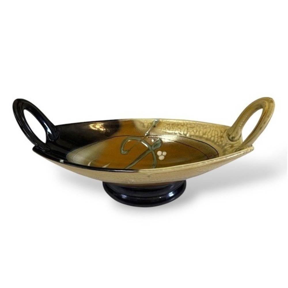 Loren Lukens Studio Art Pottery 18" Oval Console Bowl Handles Abstract Signed